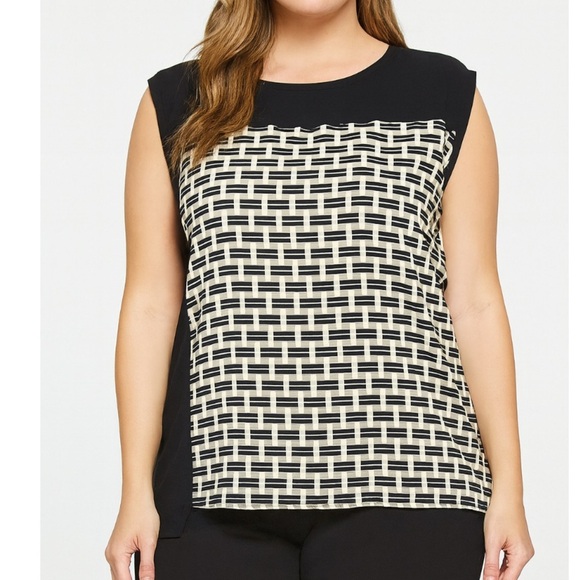 Vince Camuto black & cream patterned semi sheer SZ M - Picture 1 of 9